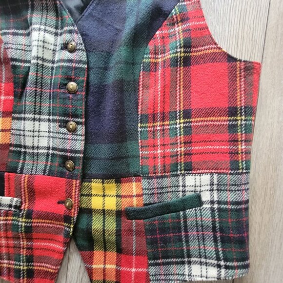 Vintage Gap Plaid Patchwork Vest Womens S Wool Blend Button-Up - Picture 5 of 16